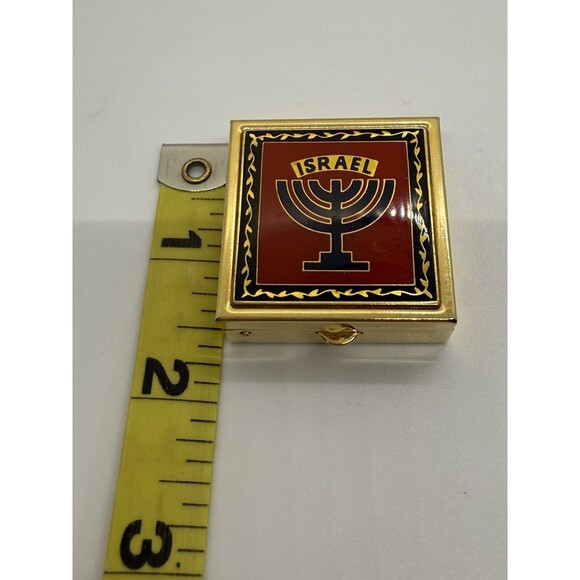 Old Vintage Israeli Menorah Pill Box Or Trinket Metal Gold-Tone Travel - Picture 5 of 11